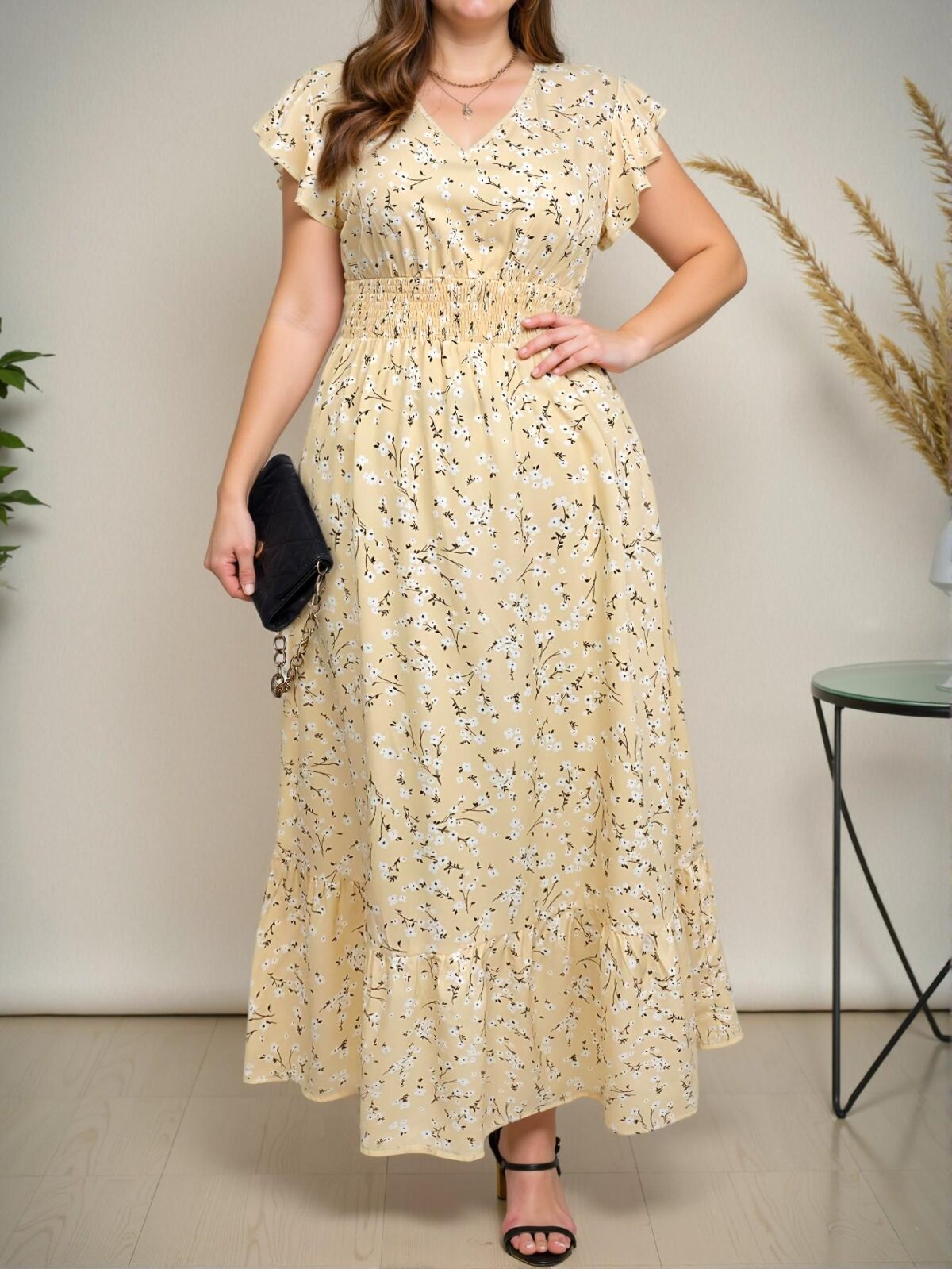 Elegant Yellow A-Line Flounce Sleeve Floral Dress Perfect for Spring and Summer Getaways Chic, Classy and Trendy Fashion Style to Dress to Impress - Image 5