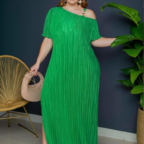 Elegant Green Stylish Plus Size Casual Spaghetti Strap Patchwork Dress with Metal Decor and Pockets for Spring/Summer - Chic, Classy, and Trendy Fashion Style to Dress to Impress