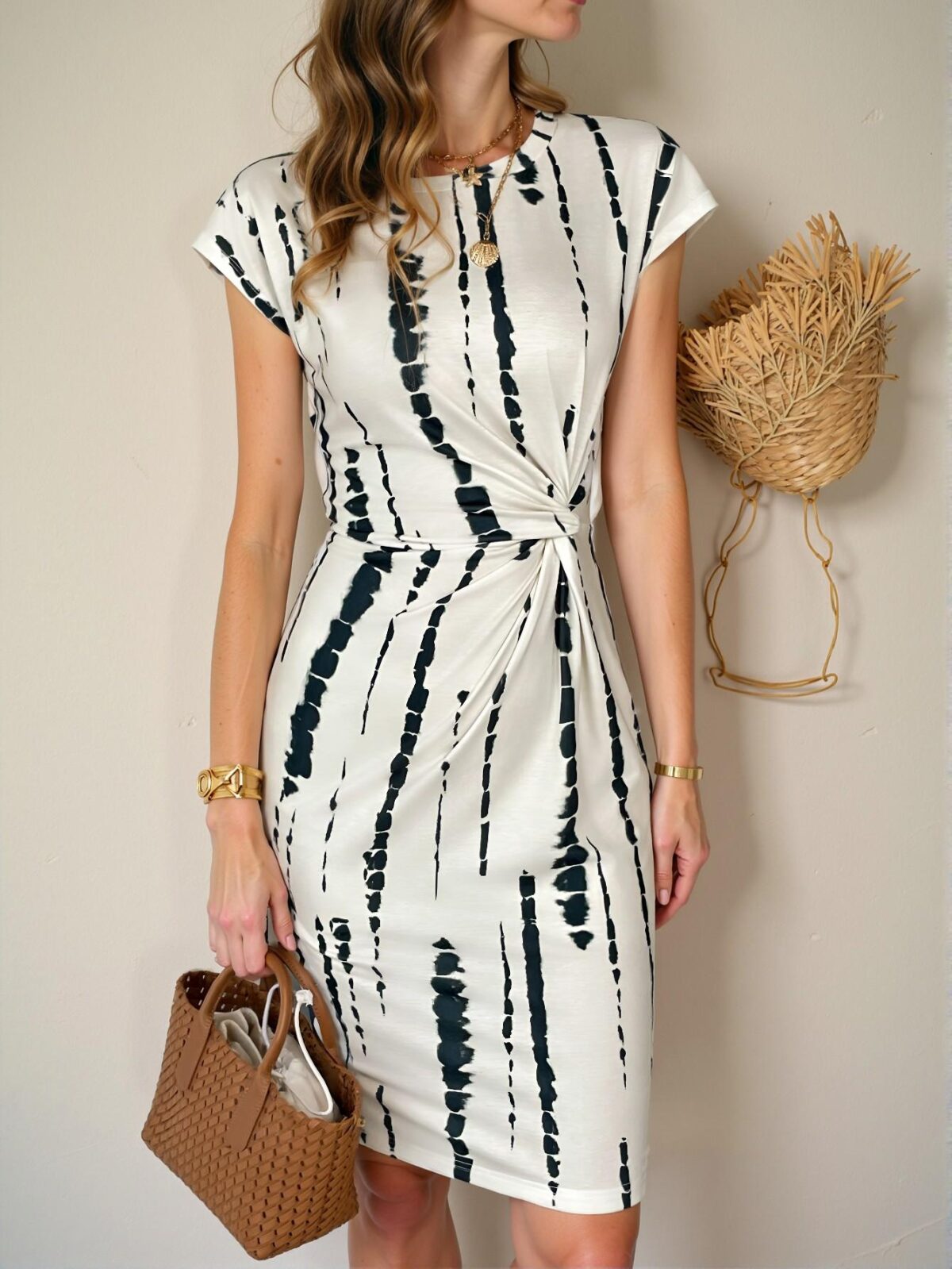Elegant Multicolor Casual Twist Textured Fitted Dress for Women with 90s Flair and Business Casual Style for Spring and Summer "Chic, Classy and Trendy Fashion Style to Dress to Impress" - Image 4