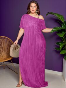 Elegant Purple Stylish Casual Sleeveless Patchwork Dress with Metal Accents and Pockets for Plus Size Women - Chic, Classy and Trendy Fashion Style to Dress to Impress