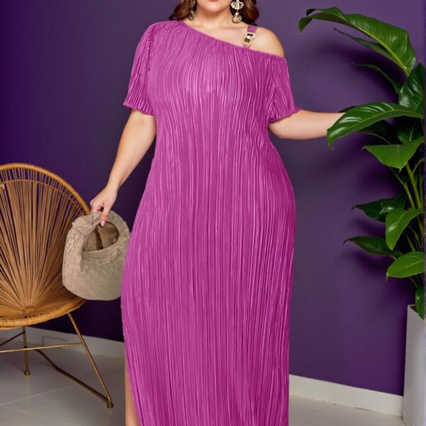 Elegant Purple Stylish Casual Sleeveless Patchwork Dress with Metal Accents and Pockets for Plus Size Women - Chic, Classy and Trendy Fashion Style to Dress to Impress