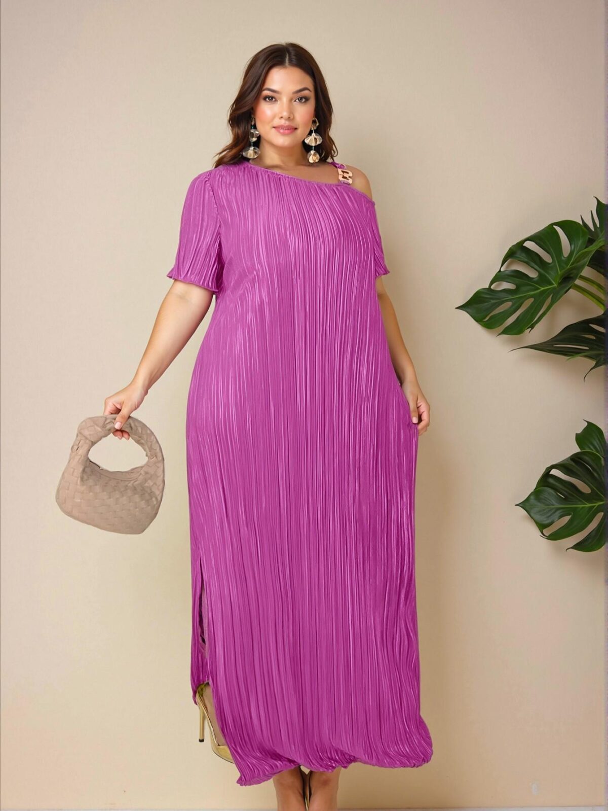 Elegant Purple Stylish Casual Sleeveless Patchwork Dress with Metal Accents and Pockets for Plus Size Women - Chic, Classy and Trendy Fashion Style to Dress to Impress - Image 4