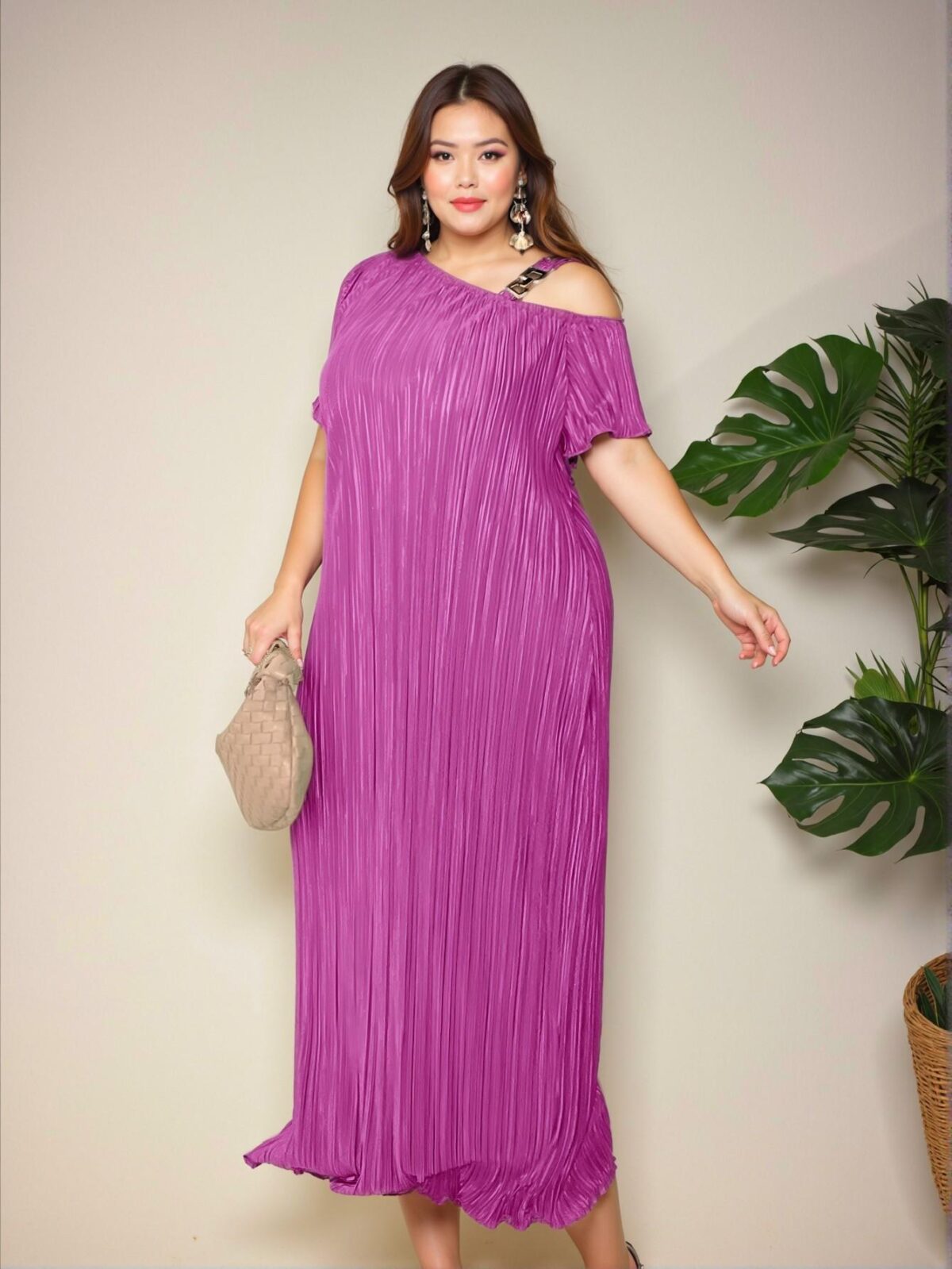 Elegant Purple Stylish Casual Sleeveless Patchwork Dress with Metal Accents and Pockets for Plus Size Women - Chic, Classy and Trendy Fashion Style to Dress to Impress - Image 5