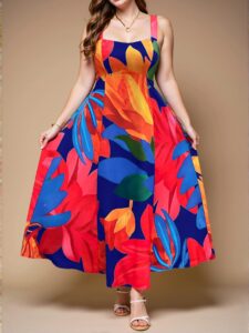 Elegant Blue Bohemian Sleeveless Square Neck A-Line Dress for Warm Weather Chic, Classy, and Trendy Fashion Style to Dress to Impress
