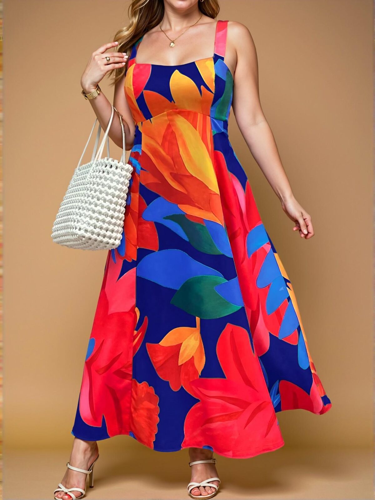 Elegant Blue Bohemian Sleeveless Square Neck A-Line Dress for Warm Weather Chic, Classy, and Trendy Fashion Style to Dress to Impress - Image 5