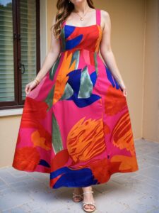 Elegant Hot Pink Breezaya Plus Size Colorful Printed A-Line Dress for Spring and Summer - Chic, Classy and Trendy Fashion Style to Dress to Impress