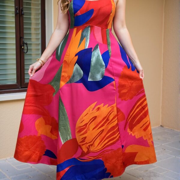 Elegant Hot Pink Breezaya Plus Size Colorful Printed A-Line Dress for Spring and Summer - Chic, Classy and Trendy Fashion Style to Dress to Impress