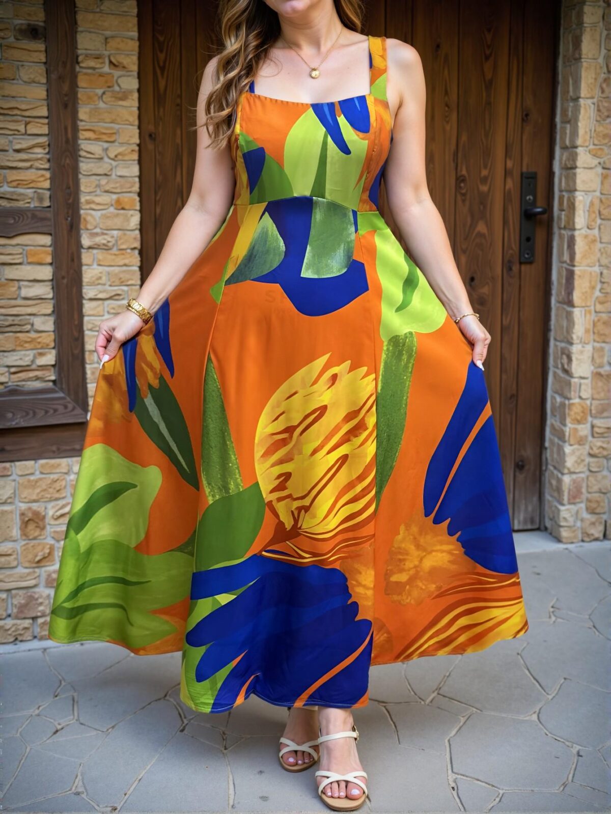 Elegant Yellow Flared A-Line Dress with Square Neck and Straps for Spring and Summer - Chic, Classy, and Trendy Fashion Style to Dress to Impress