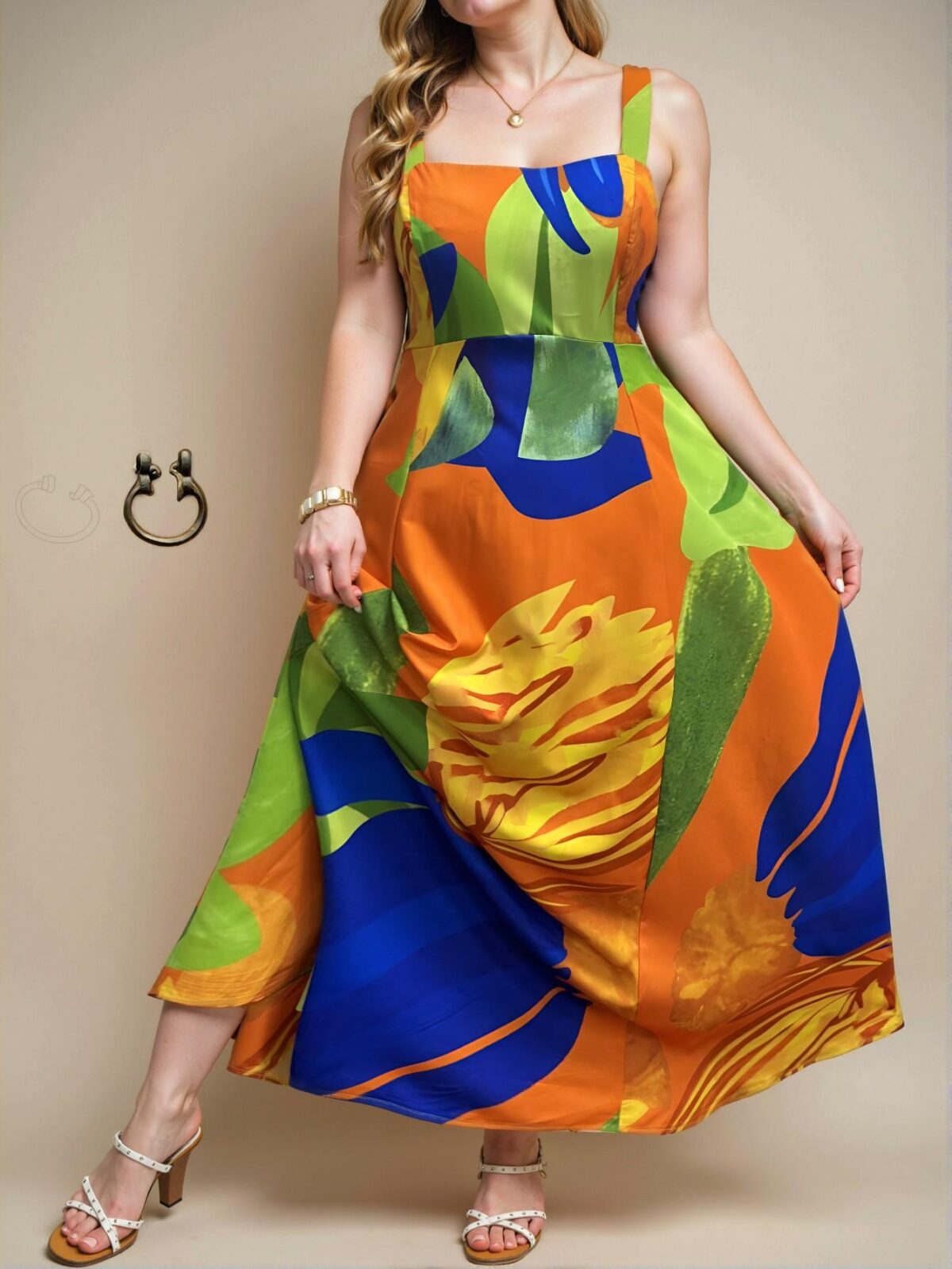 Elegant Yellow Flared A-Line Dress with Square Neck and Straps for Spring and Summer - Chic, Classy, and Trendy Fashion Style to Dress to Impress - Image 5