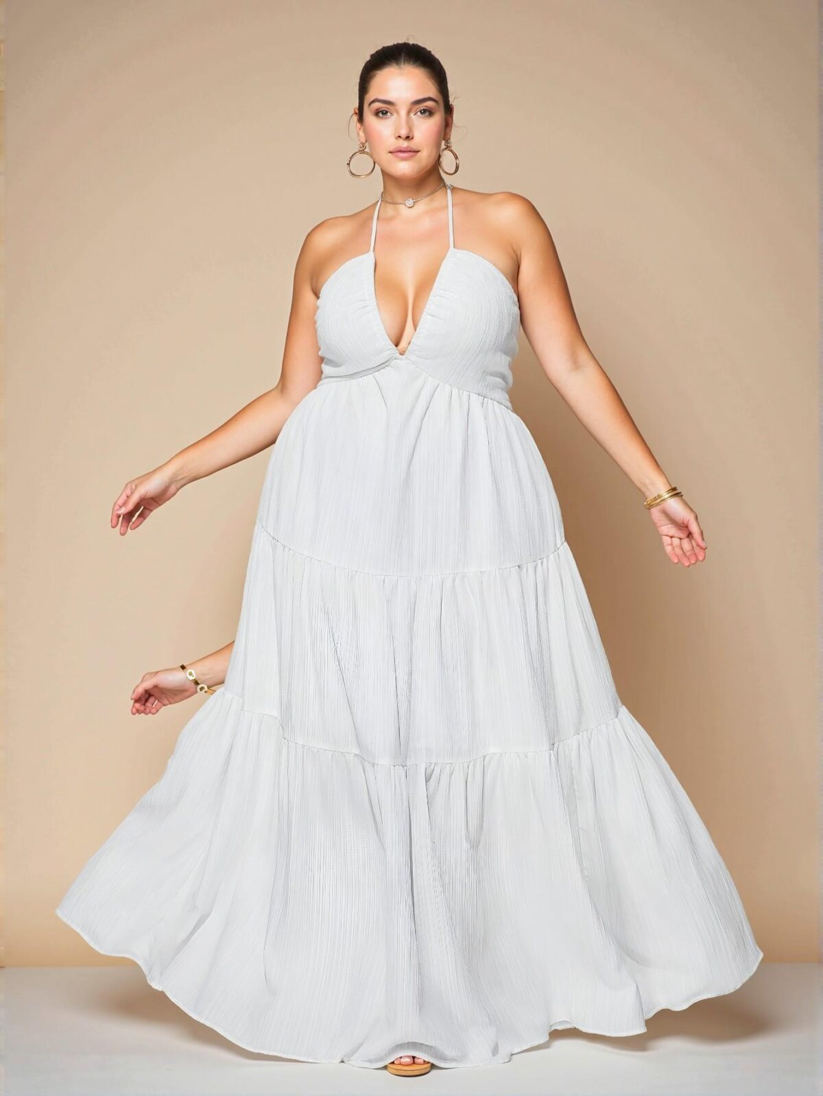 Elegant Apricot Graceful V-Neck Solid Cami Dress Perfect for Spring and Summer Chic, Classy and Trendy Fashion Style to Dress to Impress - Image 3
