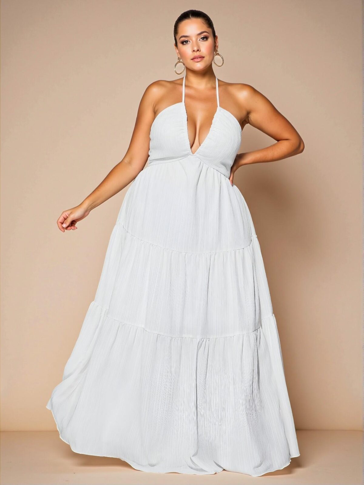 Elegant Apricot Graceful V-Neck Solid Cami Dress Perfect for Spring and Summer Chic, Classy and Trendy Fashion Style to Dress to Impress - Image 4