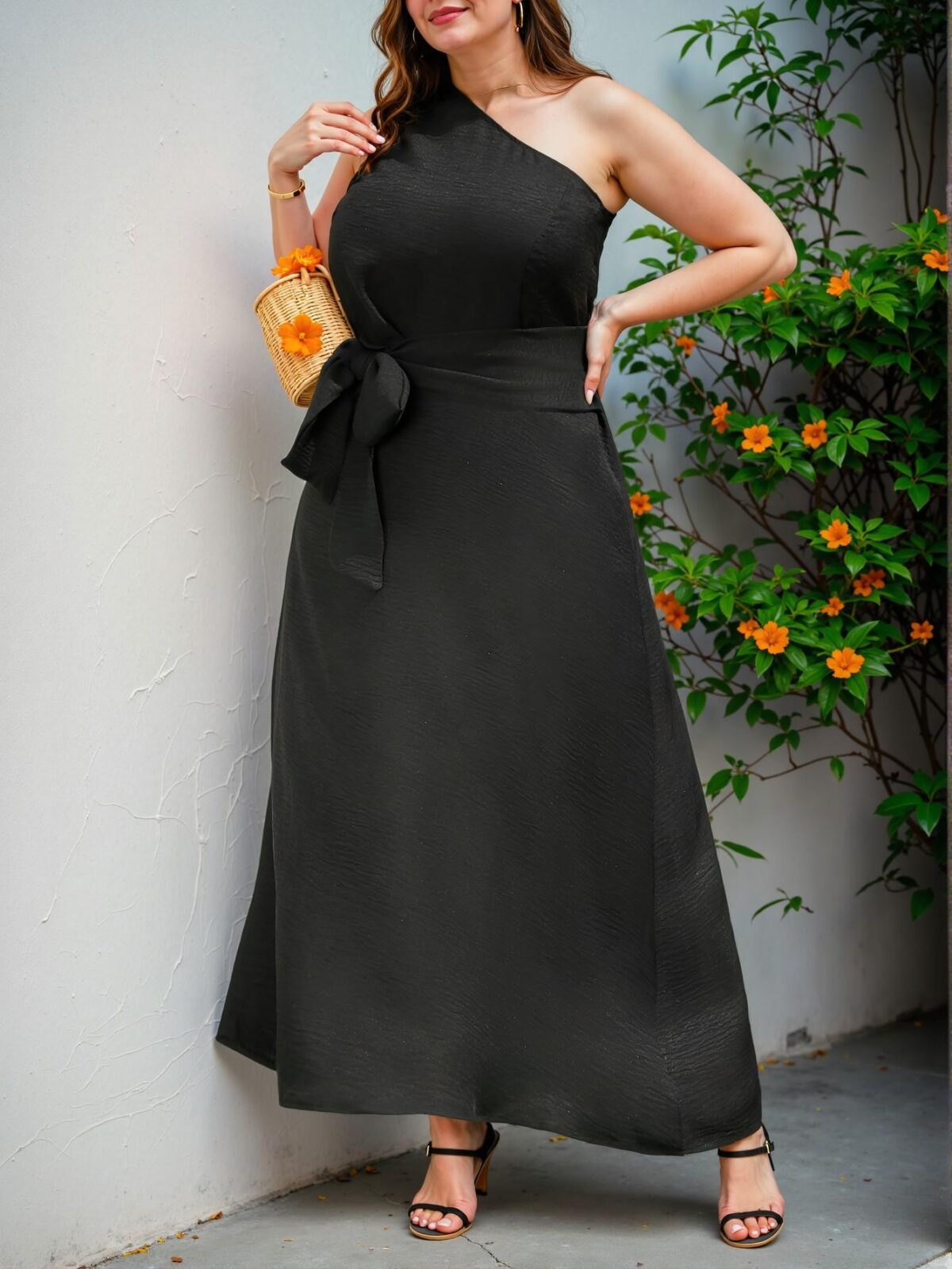Elegant Black Asymmetrical Neck Belted A-Line Dress for a Slimming Look in Spring and Summer - Chic, Classy, and Trendy Fashion Style to Dress to Impress - Image 3