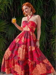 Elegant Red Flirty Floral Plus Size Strappy Dress for a Dreamy Summer Getaway with Boho Vibes - Chic, Classy and Trendy Fashion Style to Dress to Impress