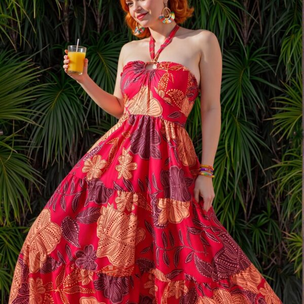 Elegant Red Flirty Floral Plus Size Strappy Dress for a Dreamy Summer Getaway with Boho Vibes - Chic, Classy and Trendy Fashion Style to Dress to Impress