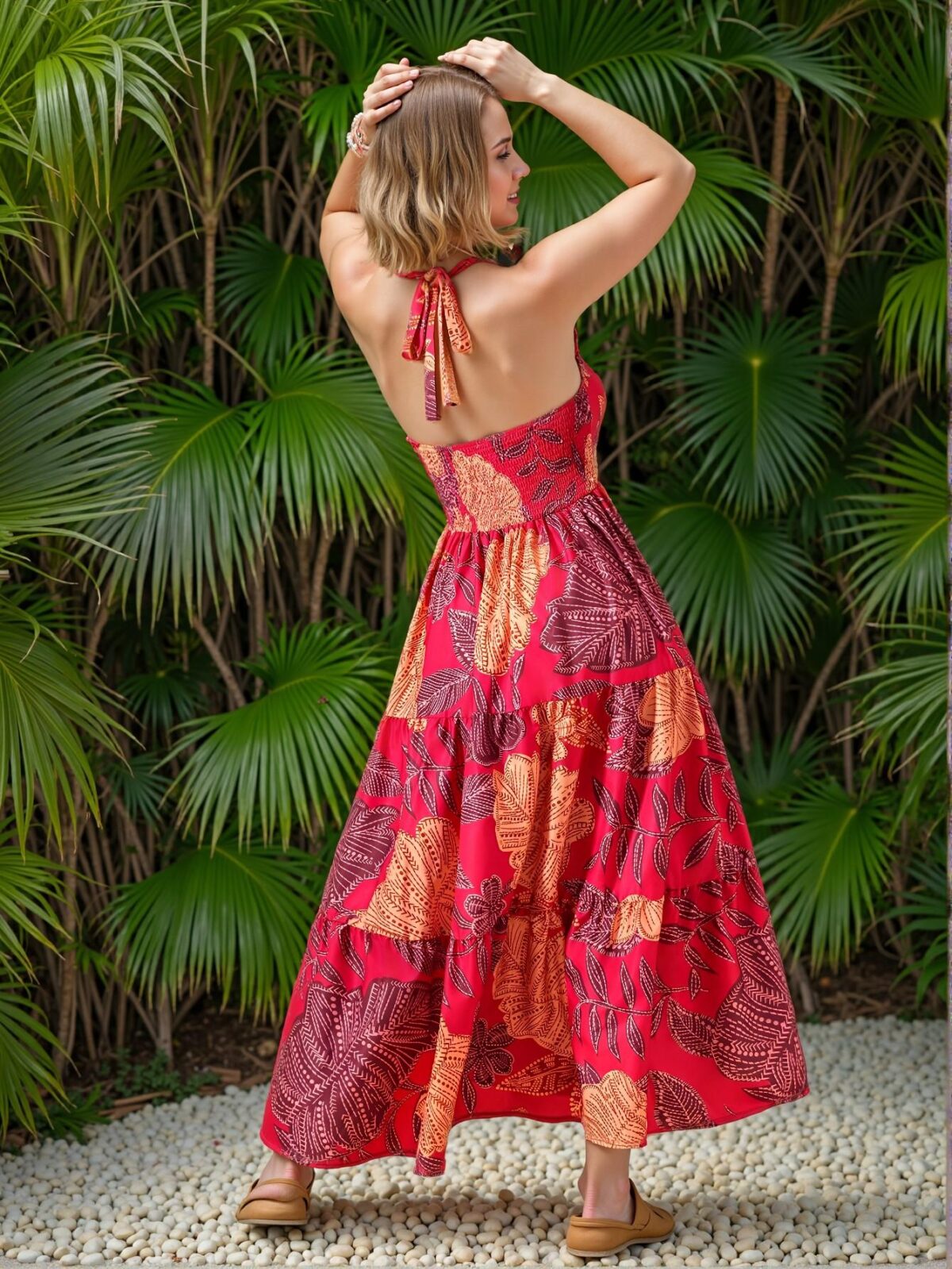 Elegant Red Flirty Floral Plus Size Strappy Dress for a Dreamy Summer Getaway with Boho Vibes - Chic, Classy and Trendy Fashion Style to Dress to Impress - Image 2