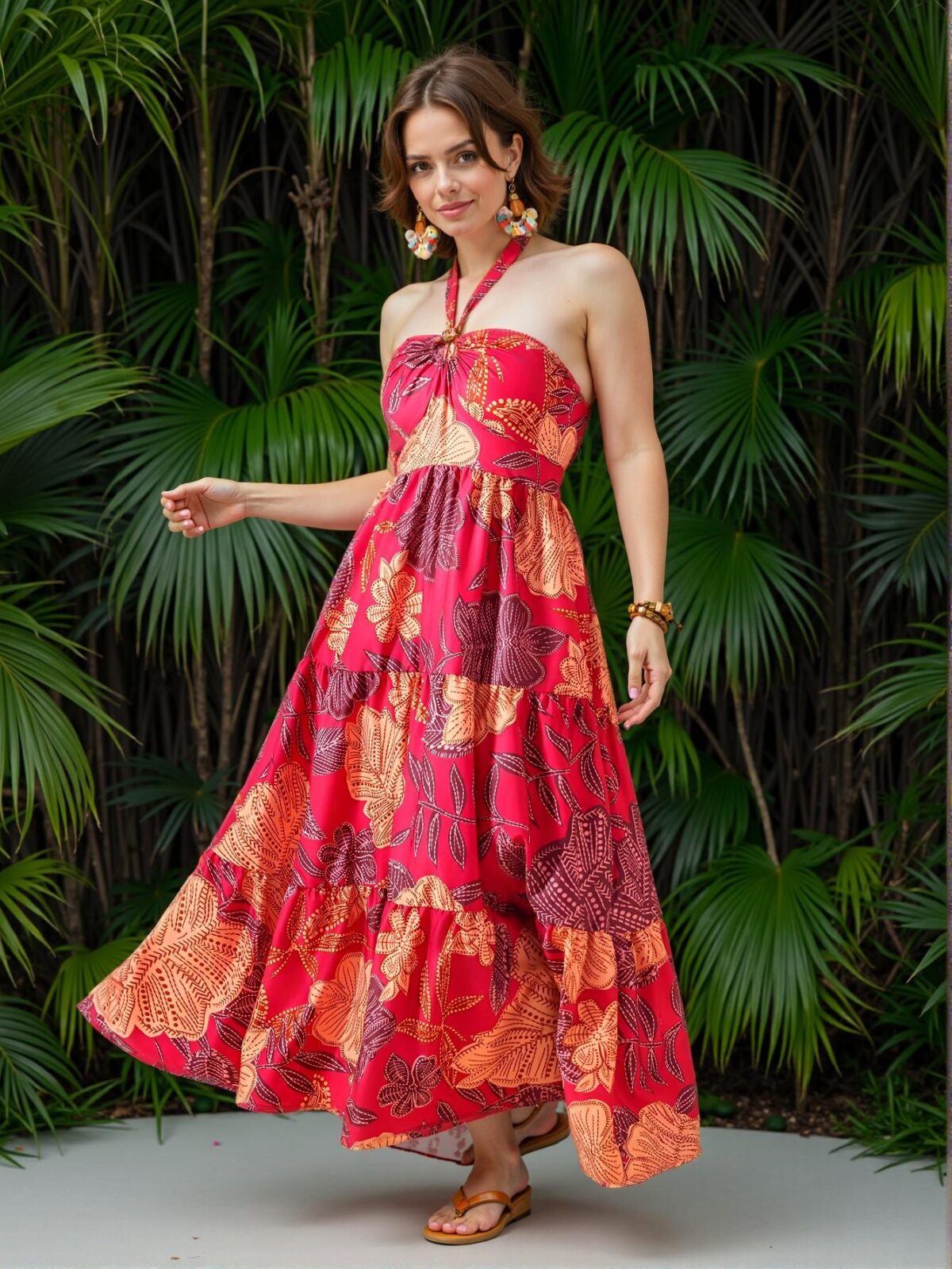 Elegant Red Flirty Floral Plus Size Strappy Dress for a Dreamy Summer Getaway with Boho Vibes - Chic, Classy and Trendy Fashion Style to Dress to Impress - Image 3
