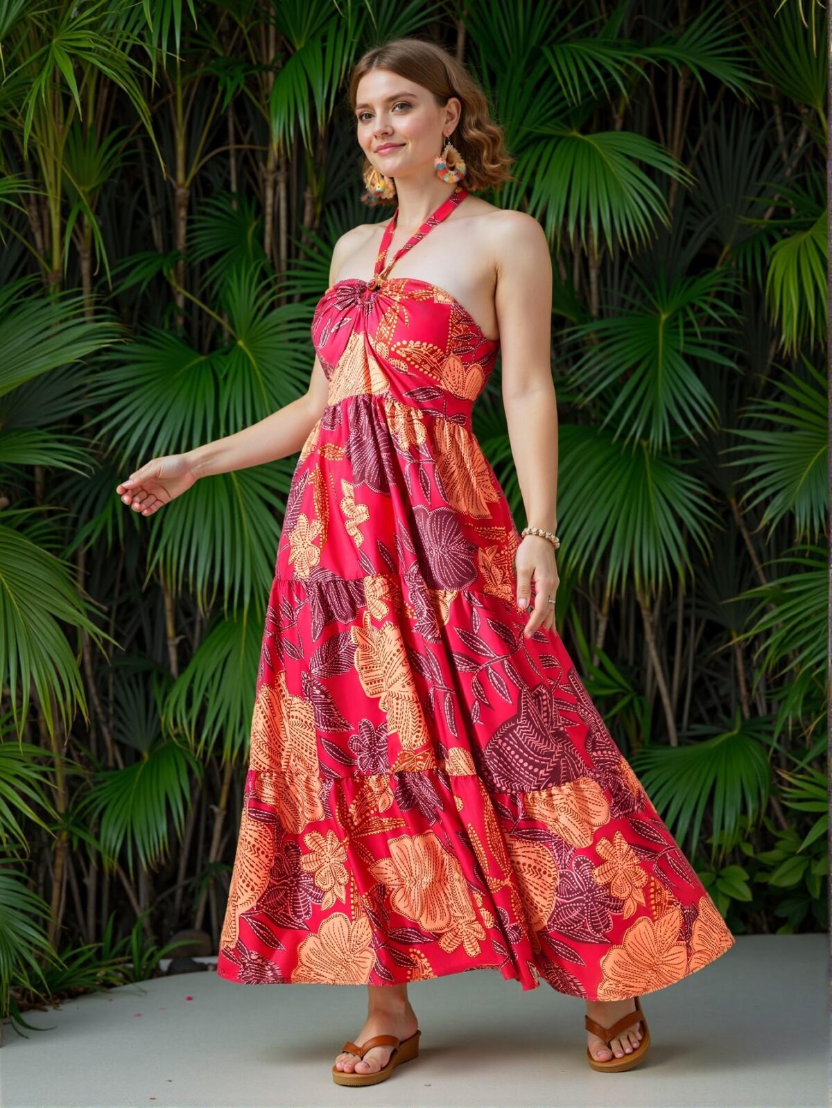 Elegant Red Flirty Floral Plus Size Strappy Dress for a Dreamy Summer Getaway with Boho Vibes - Chic, Classy and Trendy Fashion Style to Dress to Impress - Image 5