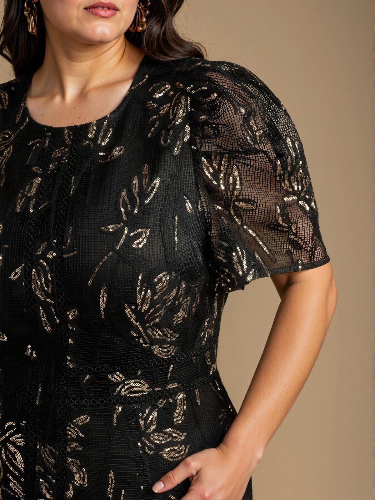 Elegant Black Textured Apricot Short Sleeve Dress, Perfect for Spring and Summer Celebrations and Getaways "Chic, Classy and Trendy Fashion Style to Dress to Impress"