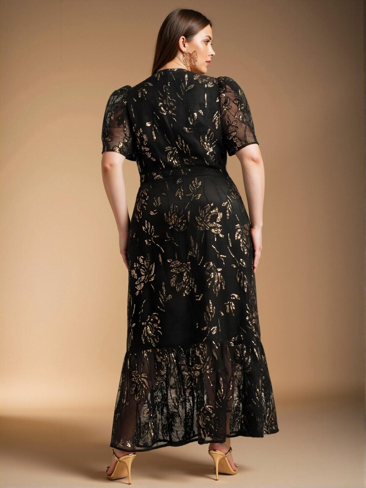 Elegant Black Textured Apricot Short Sleeve Dress, Perfect for Spring and Summer Celebrations and Getaways "Chic, Classy and Trendy Fashion Style to Dress to Impress" - Image 2