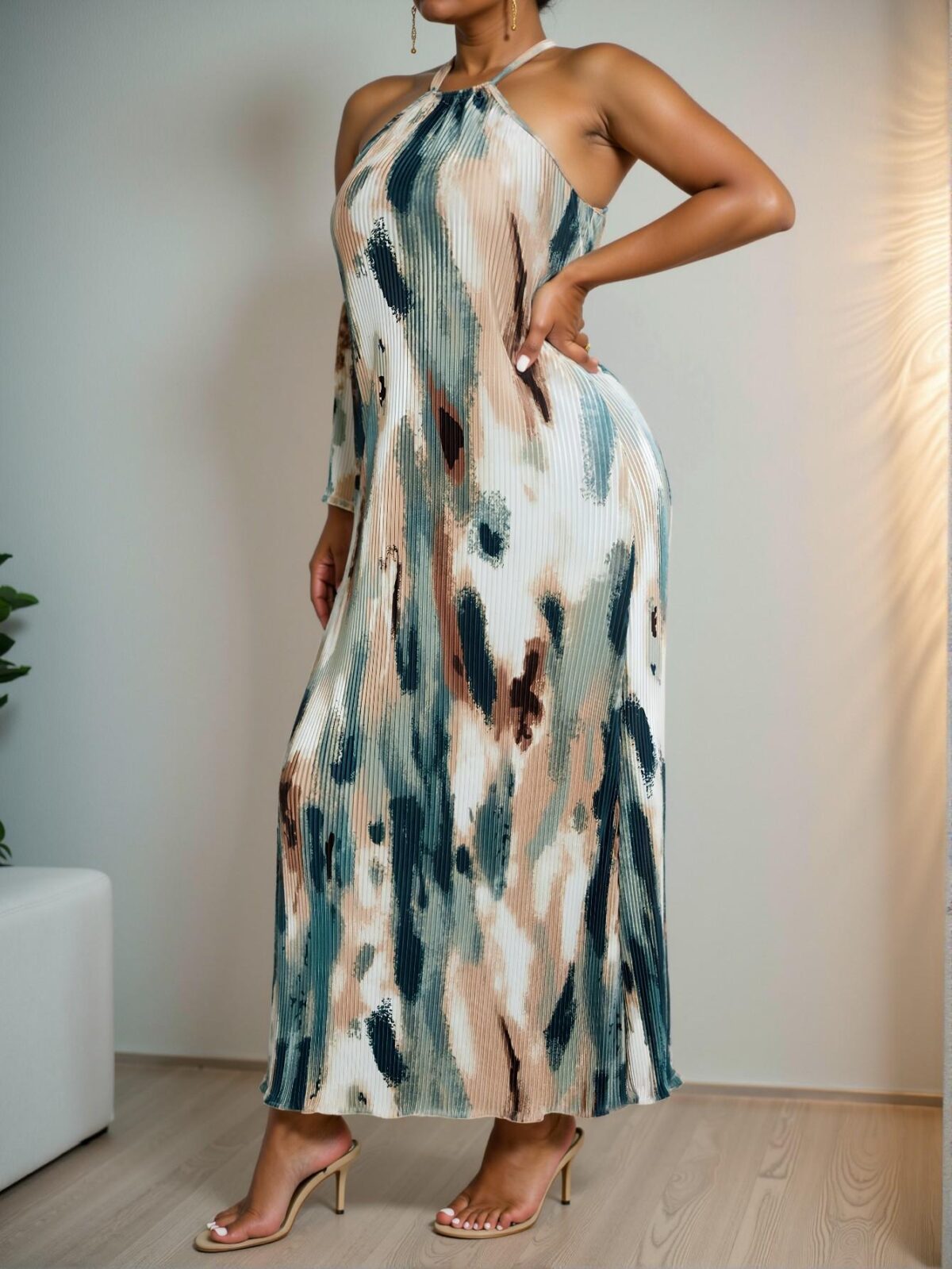 Elegant Green Flared A-Line Dress with Spaghetti Straps and Ruched Hem for Spring and Summer—Chic, Classy, and Trendy Fashion Style to Dress to Impress - Image 4