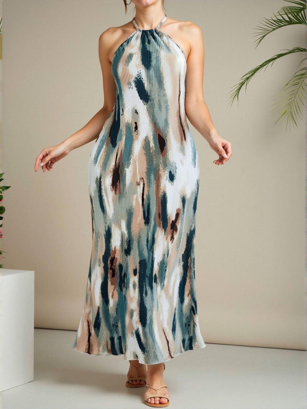 Elegant Green Flared A-Line Dress with Spaghetti Straps and Ruched Hem for Spring and Summer—Chic, Classy, and Trendy Fashion Style to Dress to Impress - Image 5