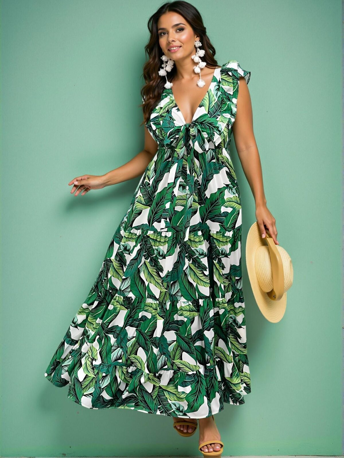 Elegant Green Boho A-Line Random Print Dress for Warm Weather Chic, Classy and Trendy Fashion Style to Dress to Impress