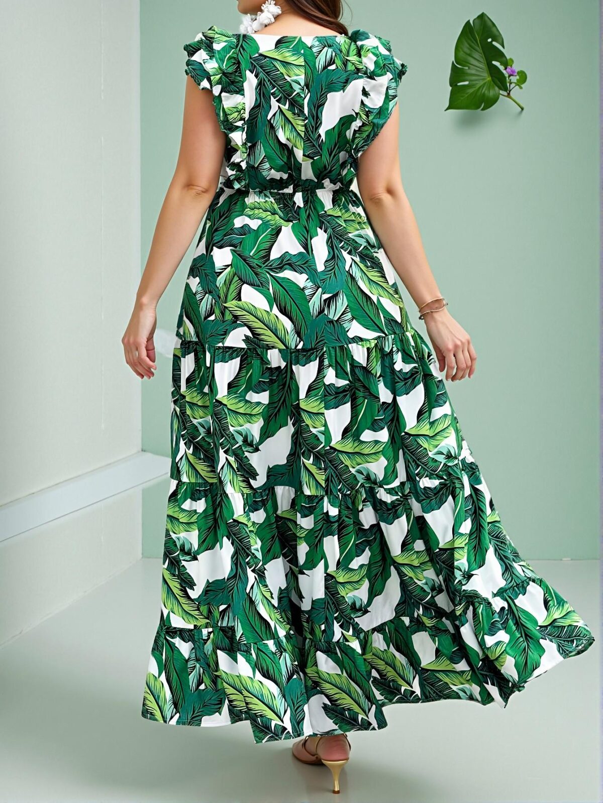 Elegant Green Boho A-Line Random Print Dress for Warm Weather Chic, Classy and Trendy Fashion Style to Dress to Impress - Image 2