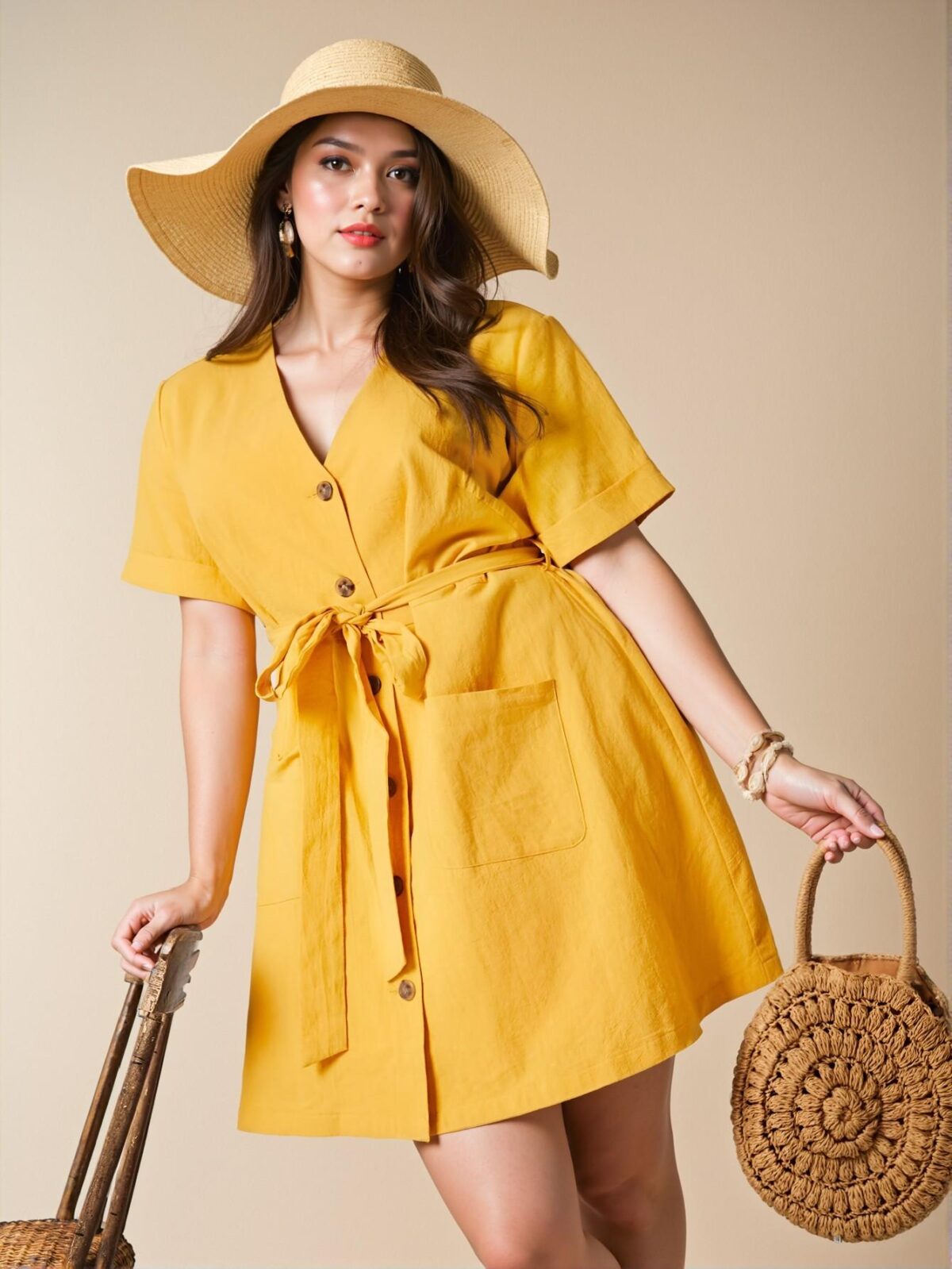 Elegant Yellow Stylish A-Line Casual Drawstring Waist Short Sleeve Dress for Spring and Summer "Chic, Classy and Trendy Fashion Style to Dress to Impress"