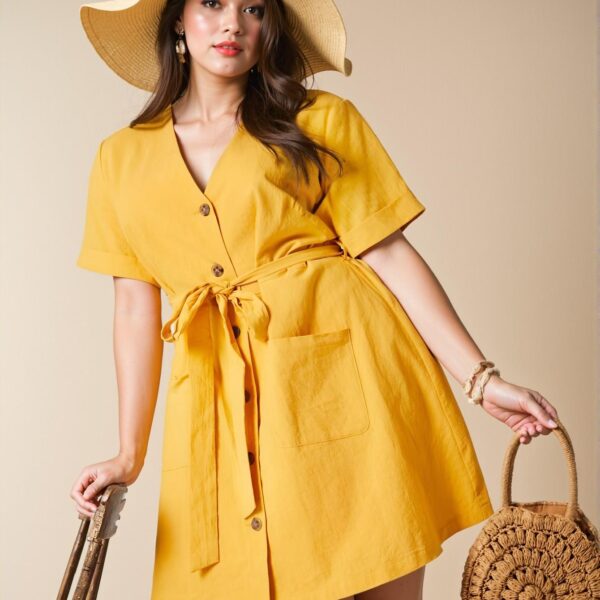 Elegant Yellow Stylish A-Line Casual Drawstring Waist Short Sleeve Dress for Spring and Summer "Chic, Classy and Trendy Fashion Style to Dress to Impress"