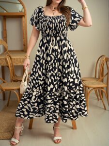 Elegant Black Ruffled Trim A-Line Vacation Dress with Floral Print and Waist Cinching for a Chic Summer Look - Classy and Trendy Fashion Style to Dress to Impress