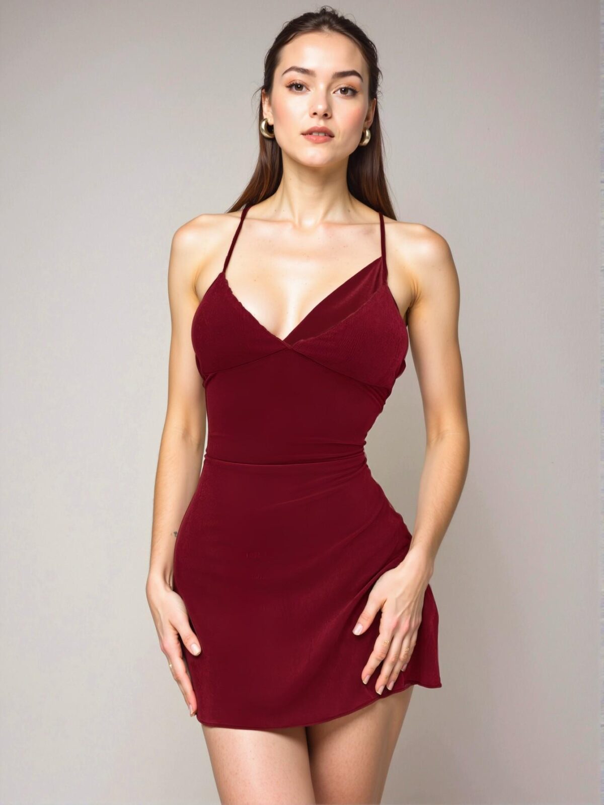 Elegant Burgundy Backless Cami Mini Dress with Criss Cross Detail for Spring and Summer: Chic, Classy and Trendy Fashion Style to Dress to Impress - Image 2