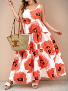 Elegant Multicolor Floral Print Tiered Layered Sundress for Tropical Getaways - Chic, Classy and Trendy Fashion Style to Dress to Impress