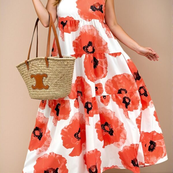 Elegant Multicolor Floral Print Tiered Layered Sundress for Tropical Getaways - Chic, Classy and Trendy Fashion Style to Dress to Impress