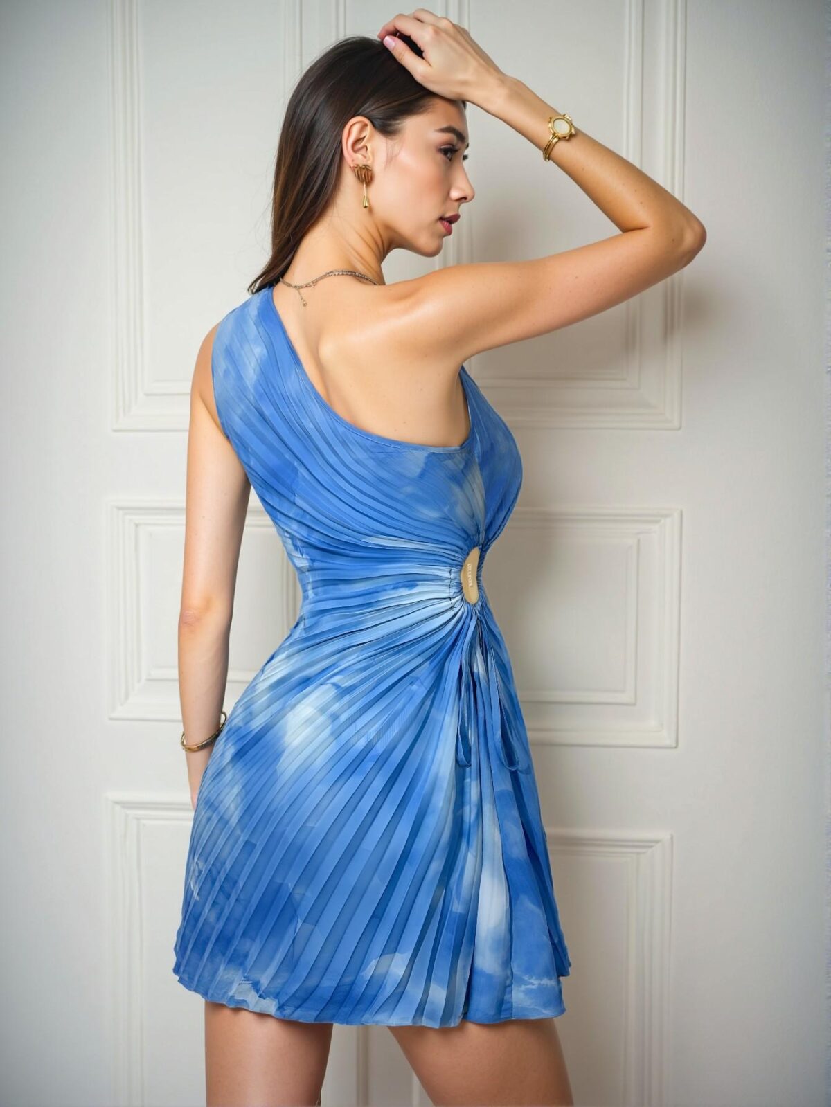 Elegant Blue Stylish Sleeveless Hollow Out Minimalist Bodycon Casual Dress with Asymmetrical Neck for Spring and Summer - Chic, Classy, and Trendy Fashion Style to Dress to Impress - Image 2