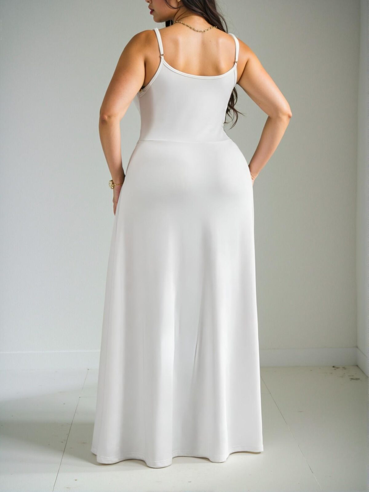 Elegant White Chic Plus Size High Slit Maxi Slip Dress with Drawstring for Vacation - Perfect Outfit for Spring and Summer "Chic, Classy and Trendy Fashion Style to Dress to Impress" - Image 2