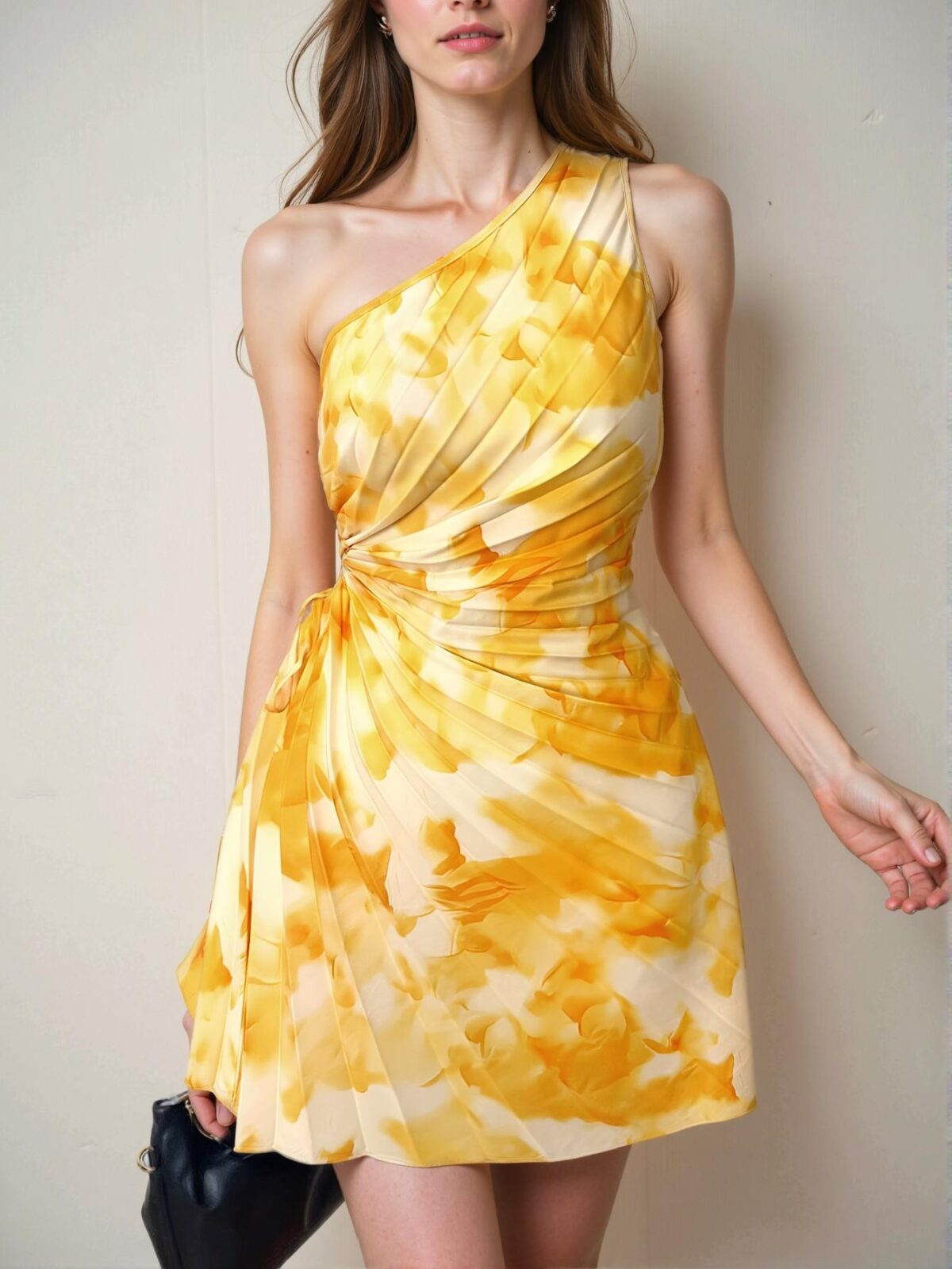 Elegant Multicolor Gradient Print Pleated Asymmetrical Neck Sleeveless Mini Dress Perfect for Holiday Escapes, Casual Outings, or Romantic Evenings, Ideal for Beach, Parties, and Special Occasions - Chic, Classy, and Trendy Fashion Style to Dress to Impress - Image 3