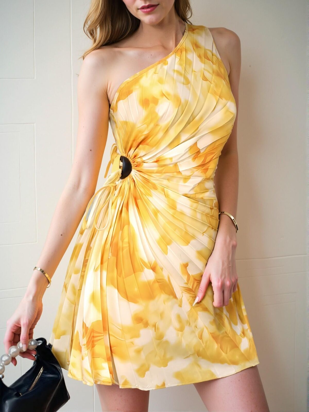Elegant Multicolor Gradient Print Pleated Asymmetrical Neck Sleeveless Mini Dress Perfect for Holiday Escapes, Casual Outings, or Romantic Evenings, Ideal for Beach, Parties, and Special Occasions - Chic, Classy, and Trendy Fashion Style to Dress to Impress - Image 4