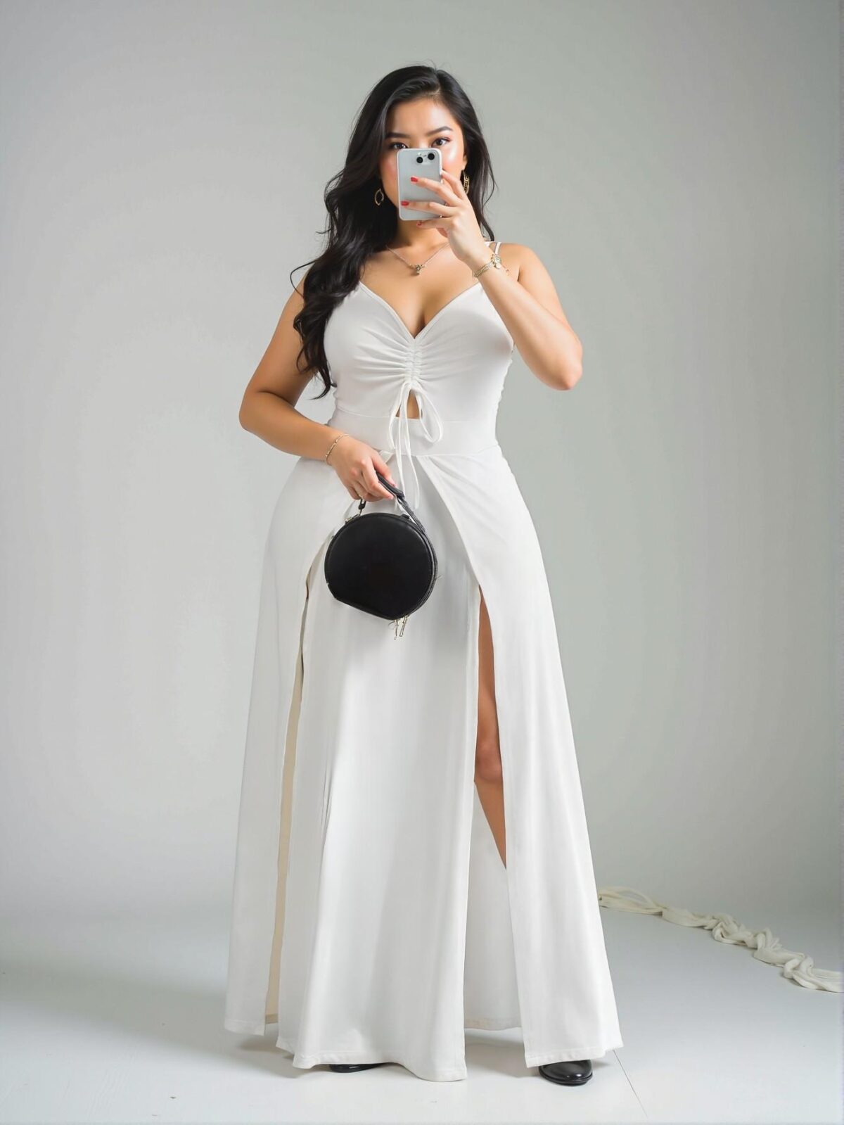 Elegant White Chic Plus Size High Slit Maxi Slip Dress with Drawstring for Vacation - Perfect Outfit for Spring and Summer "Chic, Classy and Trendy Fashion Style to Dress to Impress" - Image 4