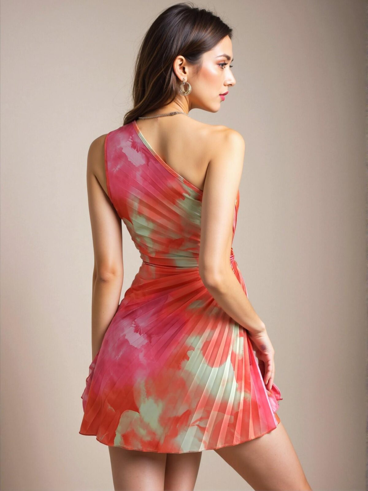 Elegant Multicolor Pleated Asymmetrical Collar Sleeveless Dress for Spring and Summer - Chic, Classy and Trendy Fashion Style to Dress to Impress - Image 2