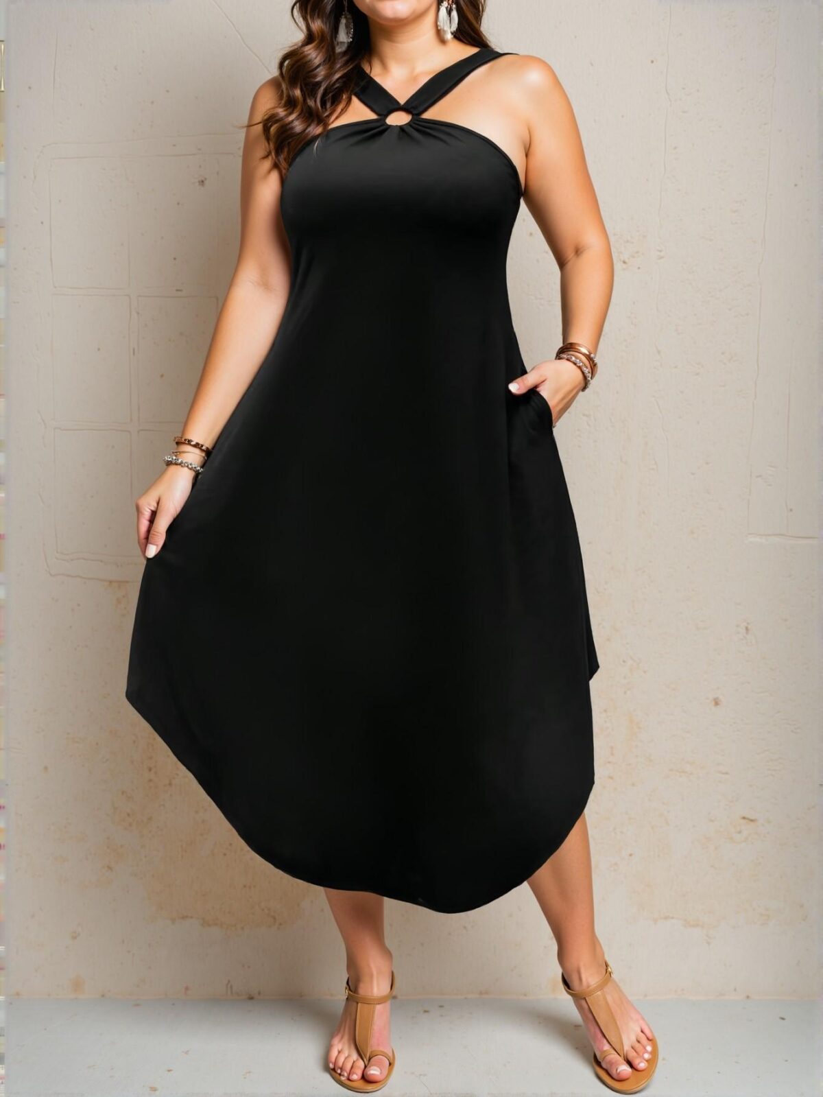 Elegant Black Curved Hem Halter Neck Maxi Dress for Women - A Chic, Classy, and Trendy Fashion Style to Dress to Impress - Image 4