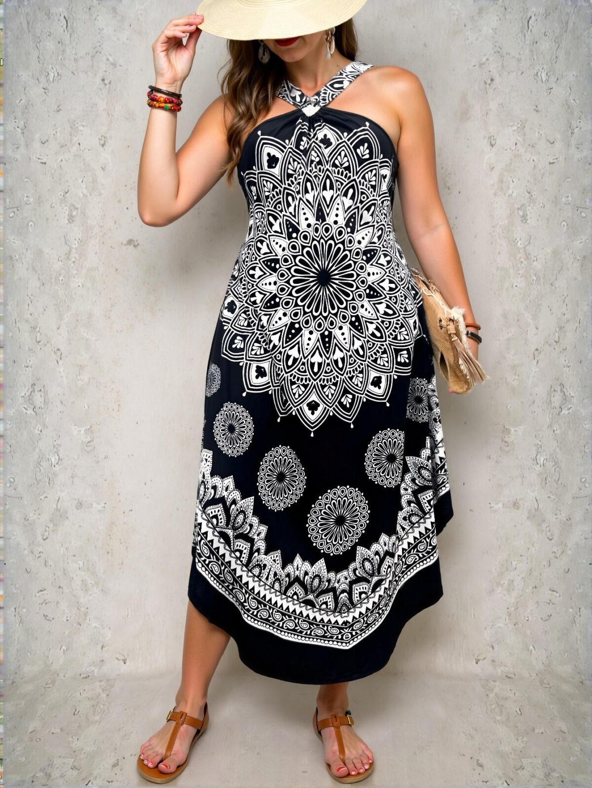Elegant Black Bohemian Curved Hem Halter Neck Maxi Dress for Spring and Summer - Chic, Classy, and Trendy Fashion Style to Dress to Impress - Image 5