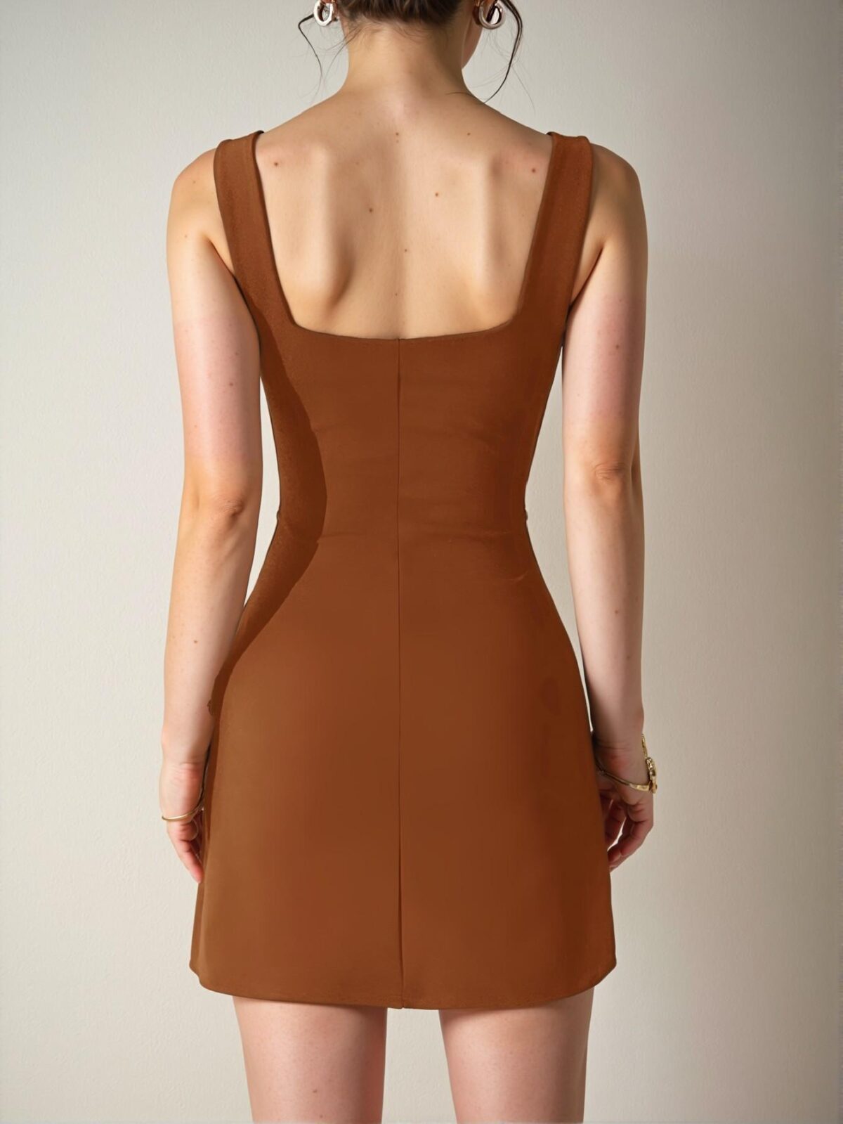 Elegant Brown Casual Solid Color Sleeveless Mini Dress Perfect for Spring and Summer - Chic, Classy and Trendy Fashion Style to Dress to Impress - Image 2