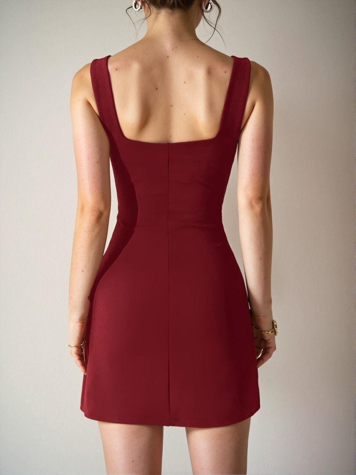 Elegant Burgundy Stylish Square Neck Cami Dress with Side Slit for Warm Weather Chic, Classy and Trendy Fashion Style to Dress to Impress - Image 2