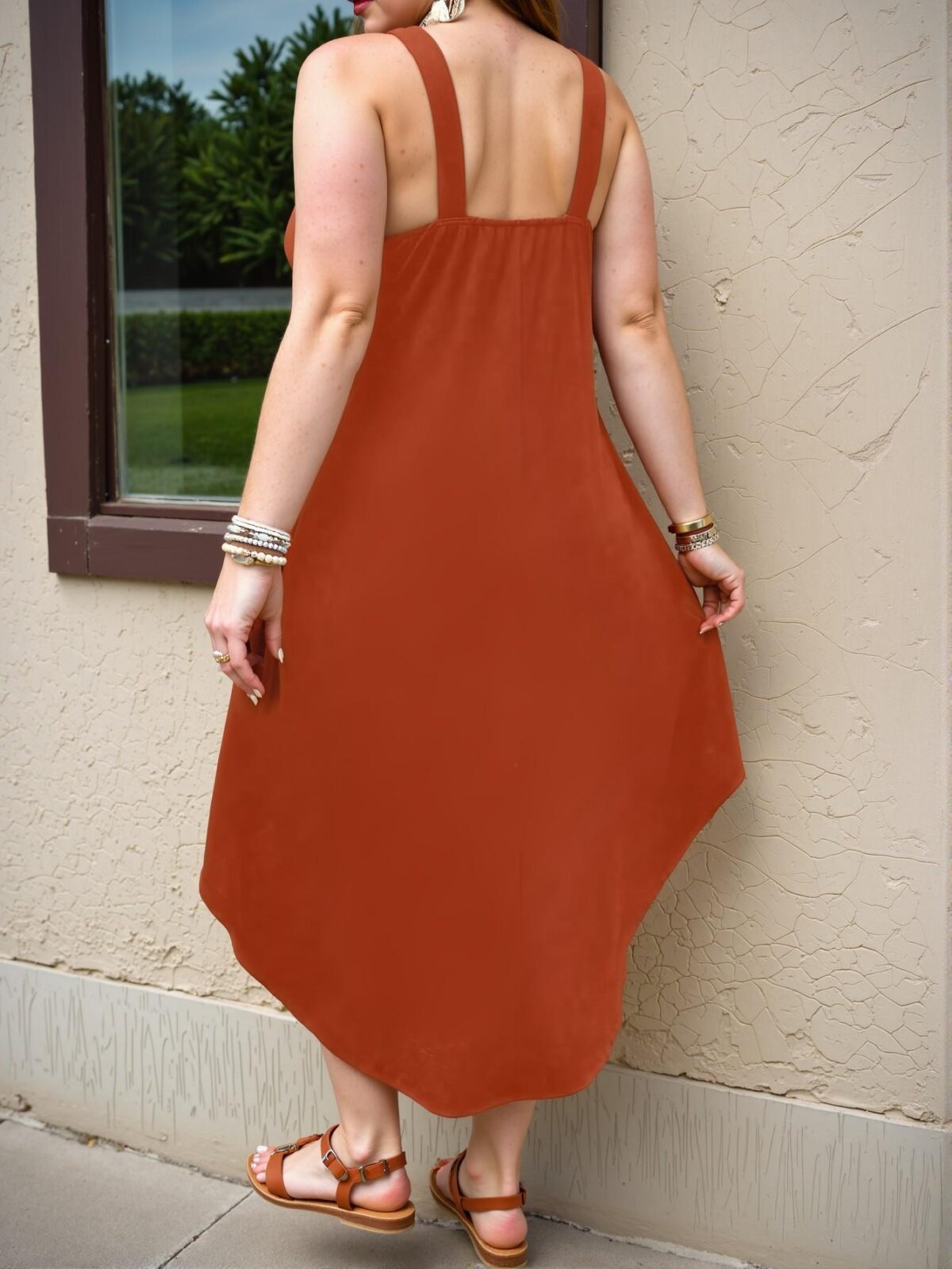 Elegant Brown Chic Halter Neck Asymmetrical Swing Dress for Summer Maxi - Classy and Trendy Fashion Style to Dress to Impress - Image 2