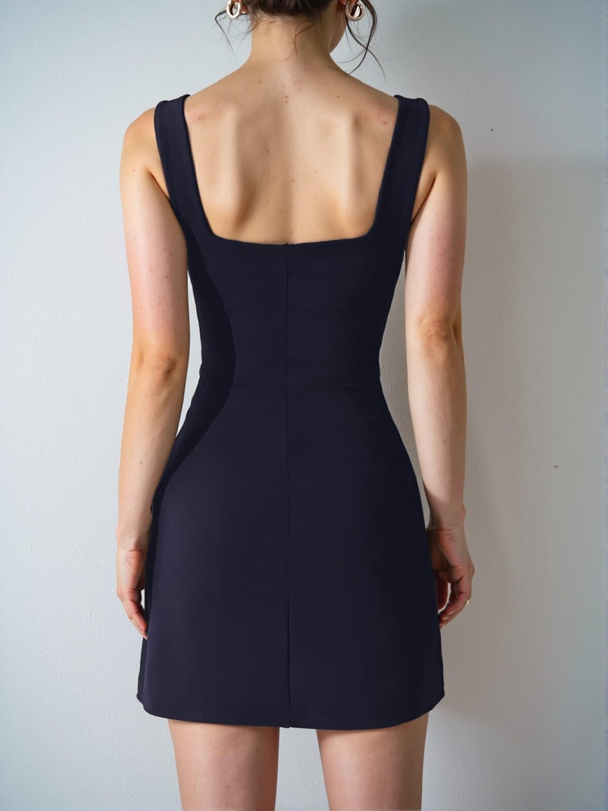 Elegant Navy Blue Stylish Cami Mini Dress with Slit Front for Spring and Summer - Chic, Classy and Trendy Fashion Style to Dress to Impress - Image 2