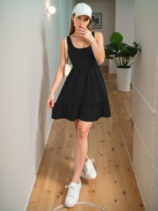 Elegant Black Stylish A-Line Rib Knit Sleeveless Dress for Spring and Summer Chic, Classy and Trendy Fashion Style to Dress to Impress