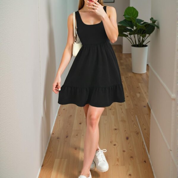 Elegant Black Stylish A-Line Rib Knit Sleeveless Dress for Spring and Summer Chic, Classy and Trendy Fashion Style to Dress to Impress