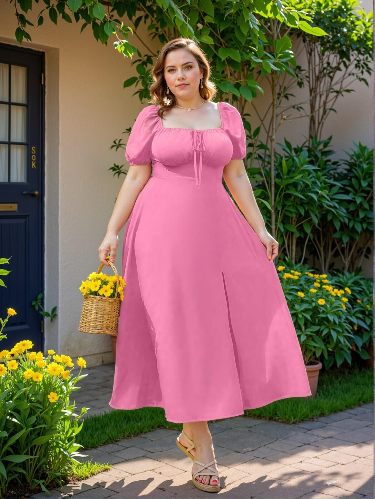 Elegant Pink Flared A-Line Maxi Dress with Slit Hem for Casual Holiday Outings in Spring and Summer - Chic, Classy and Trendy Fashion Style to Dress to Impress