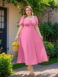 Elegant Pink Flared A-Line Maxi Dress with Slit Hem for Casual Holiday Outings in Spring and Summer - Chic, Classy and Trendy Fashion Style to Dress to Impress