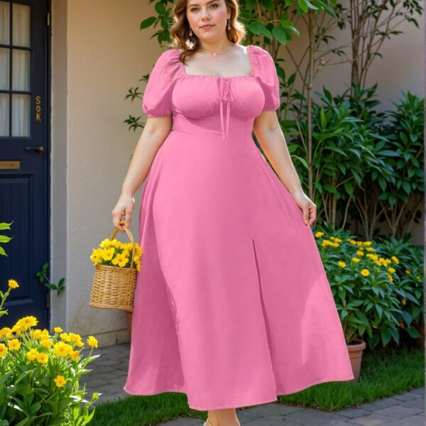 Elegant Pink Flared A-Line Maxi Dress with Slit Hem for Casual Holiday Outings in Spring and Summer - Chic, Classy and Trendy Fashion Style to Dress to Impress